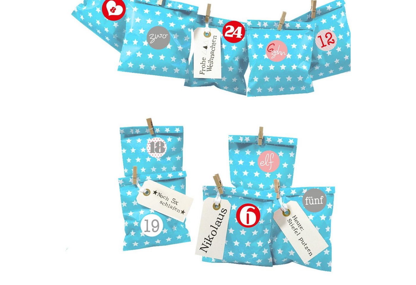 Frau WUNDERVoll befüllbarer Adventskalender Adventskalender Bescherung, beachblau Stern, Ziffern rosa-rot Frau WUNDERVoll befüllbarer Adventskalender Adventskalender Bescherung, beachblau Stern, Ziffern rosa-rot von Frau WUNDERVoll