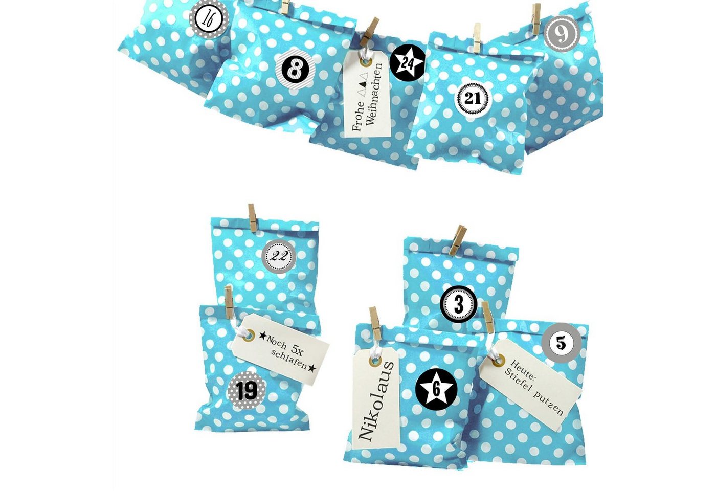 Frau WUNDERVoll befüllbarer Adventskalender Adventskalender Bescherung, beachblau Punkt, Ziffern grau Frau WUNDERVoll befüllbarer Adventskalender Adventskalender Bescherung, beachblau Punkt, Ziffern grau von Frau WUNDERVoll