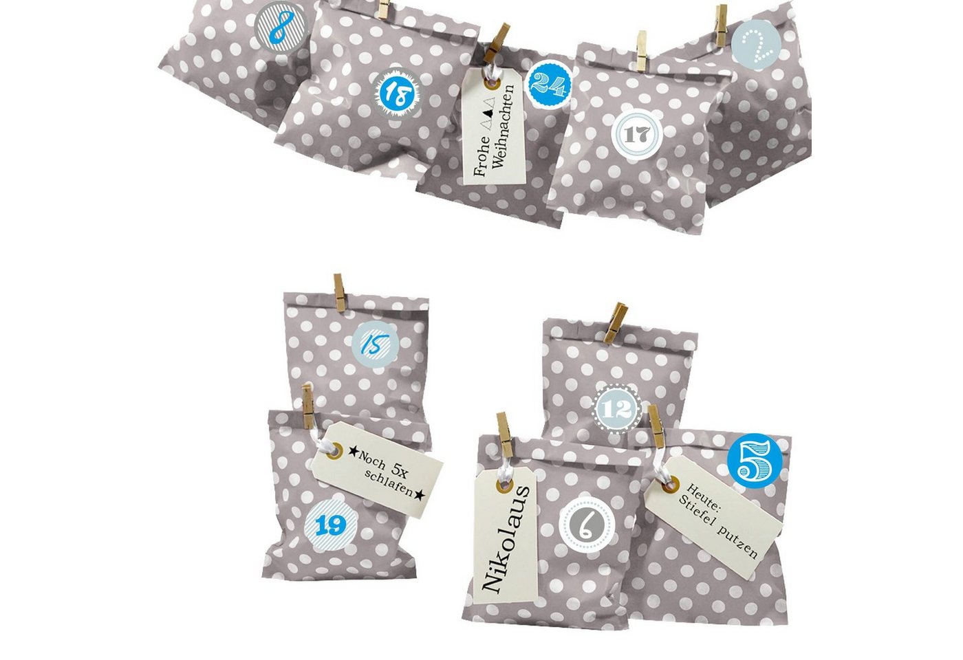 Frau WUNDERVoll befüllbarer Adventskalender Adventskalender Bescherung, taupe Punkt, Ziffern blau Frau WUNDERVoll befüllbarer Adventskalender Adventskalender Bescherung, taupe Punkt, Ziffern blau von Frau WUNDERVoll