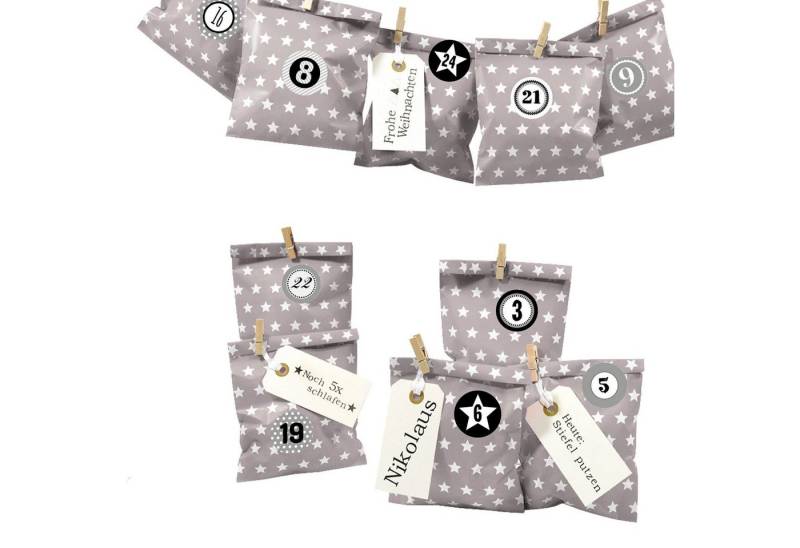 Frau WUNDERVoll befüllbarer Adventskalender Adventskalender Bescherung, taupe Stern, Ziffern grau von Frau WUNDERVoll