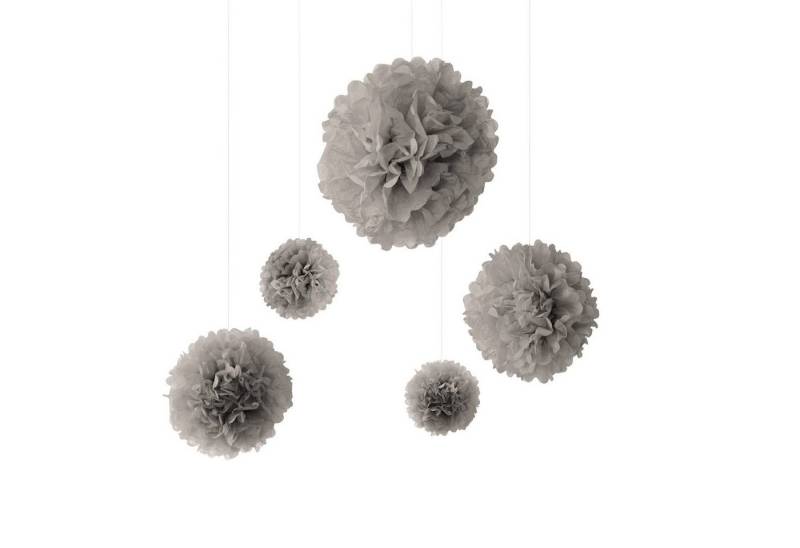 Frau WUNDERVoll Lampion 10er Set Pompoms, grau, 4x Ø20, 4x Ø30, 2x Ø40 cm von Frau WUNDERVoll
