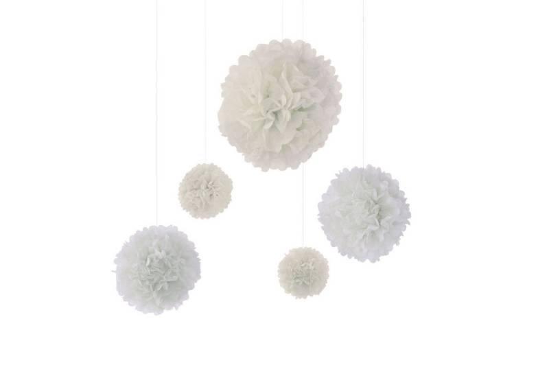 Frau WUNDERVoll Lampion 5er Set Pompoms (Angebot) - Mix: weiß & champagner von Frau WUNDERVoll
