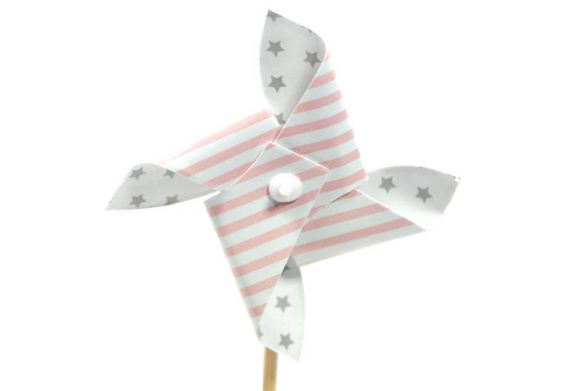 Frau WUNDERVoll Muffinform 25 Deko Topper Windmühle Design 3 graue Sterne, rosa Streifen von Frau WUNDERVoll