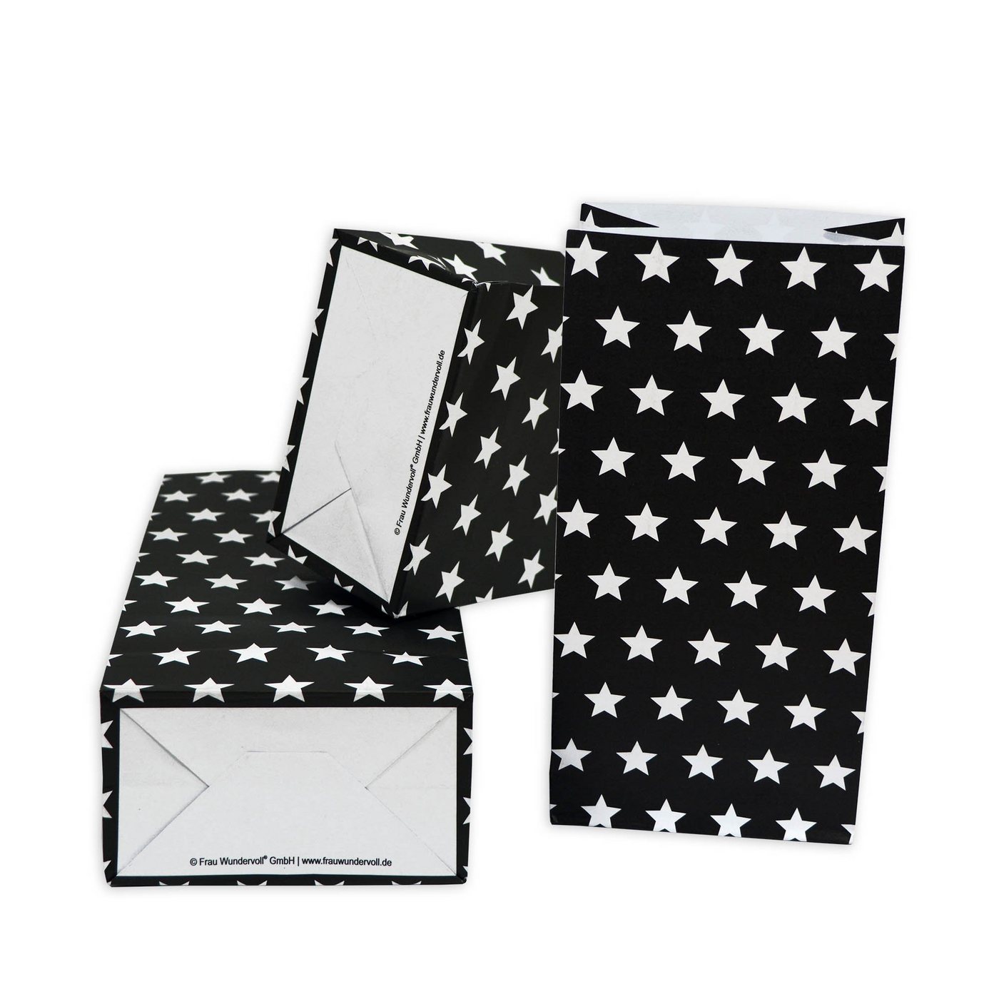Frau WUNDERVoll Papierdekoration 24 Papiertüten mit Boden, schwarz matt weiße Sterne, 12x7x24cm / Block von Frau WUNDERVoll