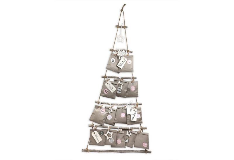 Frau WUNDERVoll Sticker Adventskalender grau Papiertüten flach Weihnachtsbaum Holz von Frau WUNDERVoll