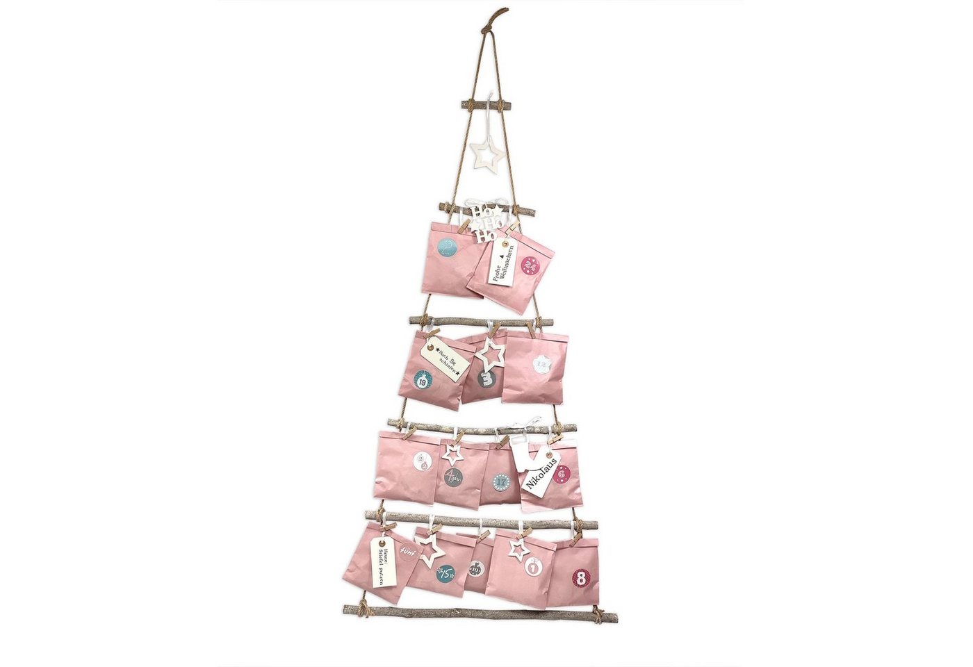 Frau WUNDERVoll Sticker Adventskalender rosa Papiertüten flach Weihnachtsbaum Holz Frau WUNDERVoll Sticker Adventskalender rosa Papiertüten flach Weihnachtsbaum Holz von Frau WUNDERVoll