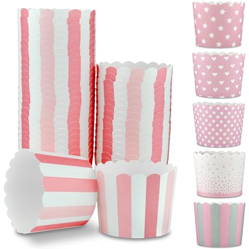 Frau WUNDERVoll® 50 Muffin Backformen weiß rosa pink Streifen, Durchmesser 6,1 cm/Muffins Muffinbackform Muffinform Form Backförmchen Cupcake Formen Förmchen Papier Cupcakeformen von Frau WunderVoll