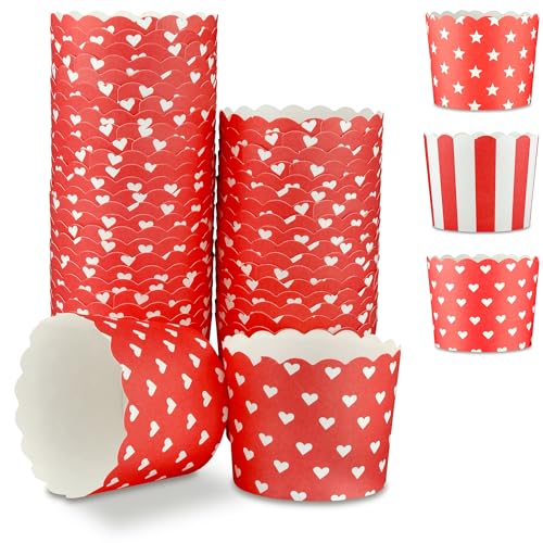 Frau WunderVoll® 100 Muffin Backformen rot, weiße Herzen, Durchmesser 6,1 cm/Muffins Muffinbackform Muffinform Form Backförmchen Cupcake Formen Förmchen Papier Cupcakeformen von Frau WunderVoll