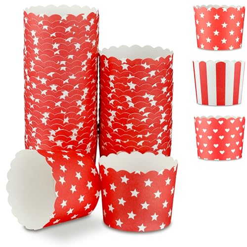 Frau WunderVoll® 100 Muffin Backformen rot, weiße Sterne, Durchmesser 6,1 cm/Muffins Muffinbackform Muffinform Form Backförmchen Cupcake Formen Förmchen Papier Cupcakeformen von Frau WunderVoll