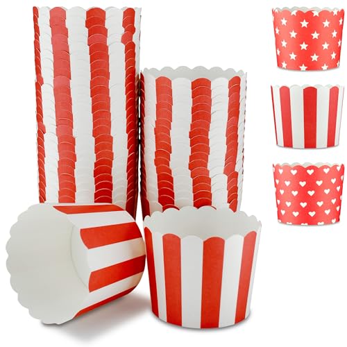 Frau WunderVoll® 100 Muffin Backformen rot, weiße Streifen, Durchmesser 6,1 cm/Muffins Muffinbackform Muffinform Form Backförmchen Cupcake Formen Förmchen Papier Cupcakeformen von Frau WunderVoll