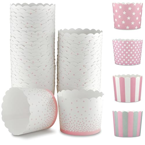 Frau WunderVoll® 100 Muffin Backformen weiß, rosa Konfetti Punkte, Durchmesser 6,1 cm/Muffins Muffinbackform Muffinform Form Backförmchen Cupcake Formen Förmchen Papier Cupcakeformen von Frau WunderVoll