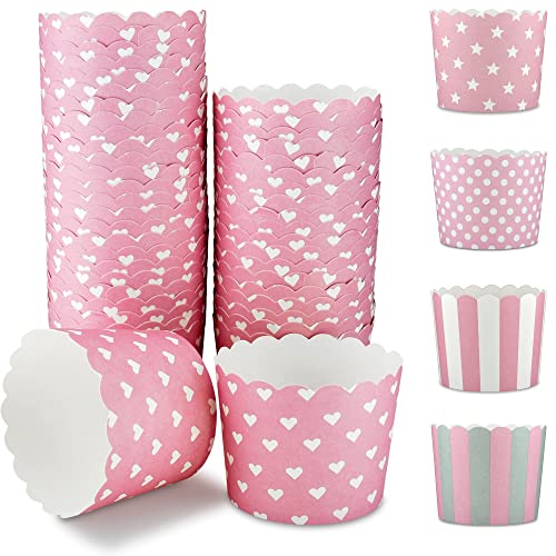 Frau WunderVoll® 25 Muffin Backformen, rosa, weiße Herzen, Durchmesser 6,1 cm/Muffinbackform, Muffinform, Cupcakeformen, Backförmchen, Cupcake Formen, Muffin Förmchen Papier von Frau WunderVoll