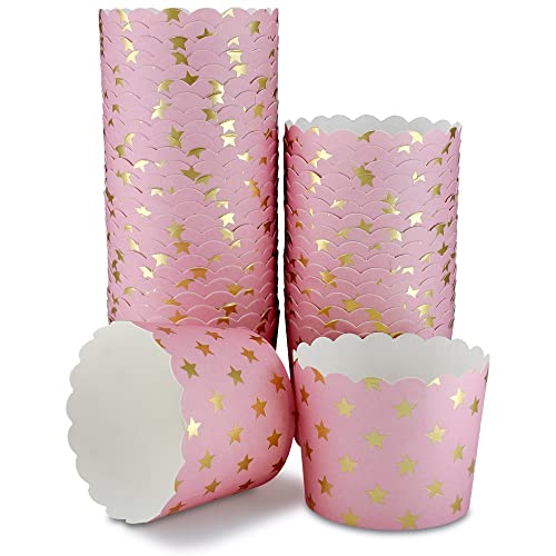 Frau WunderVoll® 25 Muffin Backformen, rosa goldene Sterne, Durchmesser 6,1 cm/Muffinbackform, Muffinform, Cupcakeformen, Backförmchen, Cupcake Formen, Muffin Förmchen Papier von Frau WunderVoll