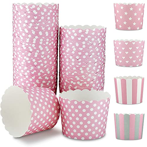 Frau WunderVoll® 25 Muffin Backformen, rosa mit weißen Punkten, Durchmesser 6,1 cm/Muffinbackform, Muffinform, Cupcakeformen, Backförmchen, Cupcake Formen, Muffin Förmchen Papier von Frau WunderVoll