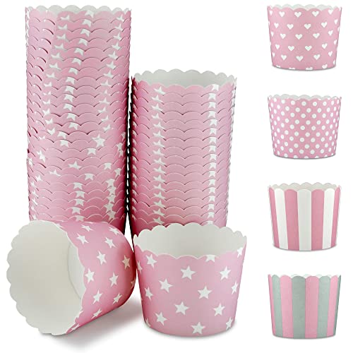 Frau WunderVoll® 25 Muffin Backformen, rosa weiße Sterne, Durchmesser 5 cm/Muffinbackform, Muffinform, Cupcakeformen, Backförmchen, Cupcake Formen, Muffin Förmchen Papier von Frau WunderVoll