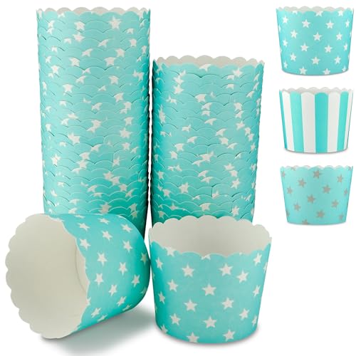 Frau WunderVoll® 25 Muffin Backformen türkis Mint, weiße Sterne, Durchmesser 6,1 cm/Muffins Muffinbackform Muffinform Form Backförmchen Cupcake Formen Förmchen Papier Cupcakeformen von Frau WunderVoll