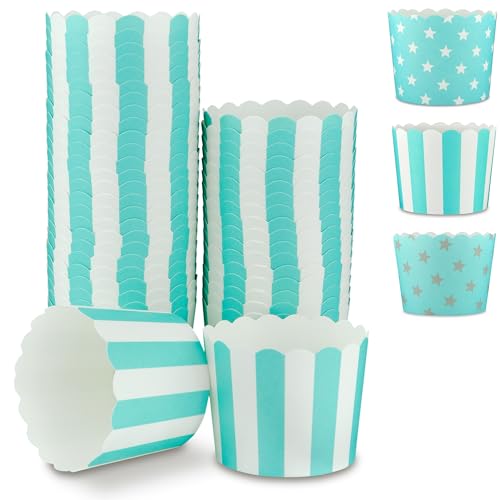 Frau WunderVoll® 25 Muffin Backformen türkis Mint, weiße Streifen, Durchmesser 6,1 cm/Muffins Muffinbackform Muffinform Form Backförmchen Cupcake Formen Förmchen Papier Cupcakeformen von Frau WunderVoll