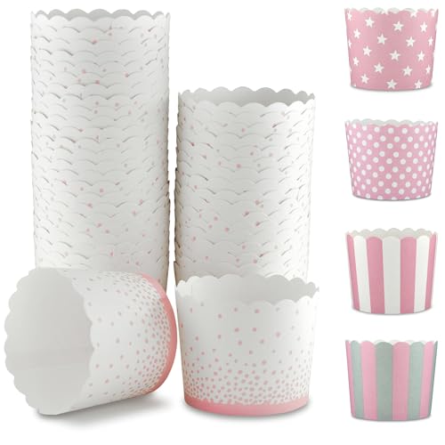 Frau WunderVoll® 25 Muffin Backformen weiß, rosa Konfetti Punkte, Durchmesser 6,1 cm/Muffins Muffinbackform Muffinform Form Backförmchen Cupcake Formen Förmchen Papier Cupcakeformen von Frau WunderVoll