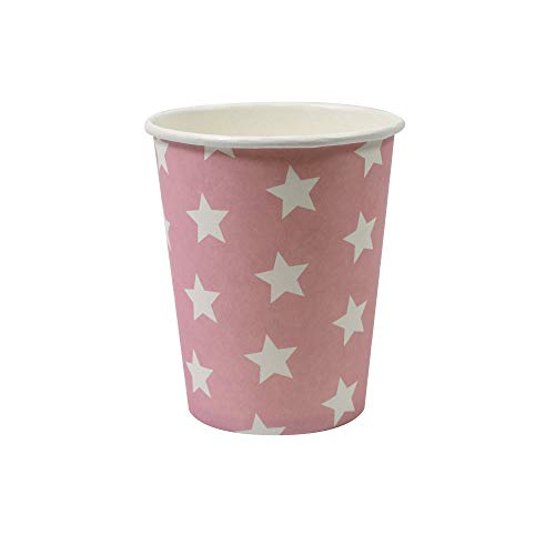 Frau WunderVoll® 60 PAPPBECHER ROSA, Sterne 240 ml/Einwegbecher, Trinkbecher, Papierbecher, Einweggeschirr, Geschirr, Hochzeit, Kindergeburtstag, Partygeschirr von Frau WunderVoll