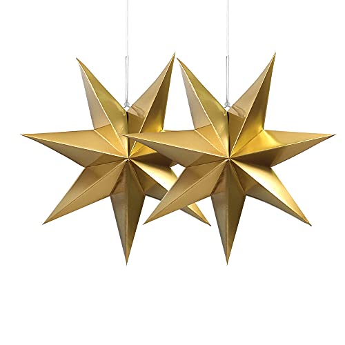 Frau WunderVoll® Faltsterne Gold 2 Stück Durchmesser 40 cm, 7 Zacken geschlossene Oberfläche Feste Pappe, Weihnachten,Advent,Fenster Dekoration,Weihnachtsbaum von Frau WunderVoll