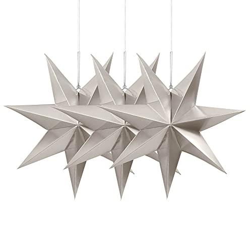 Frau WunderVoll® Faltsterne Silber 3 Stück Durchmesser 25 cm, 7 Zacken geschlossene Oberfläche Feste Pappe, Weihnachten,Advent,Fenster Dekoration,Weihnachtsbaum, von Frau WunderVoll