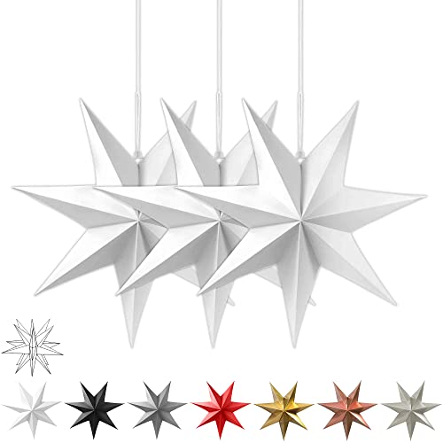 Frau WunderVoll® Faltsterne weiß 3 Stück Durchmesser 25 cm 7 Zacken geschlossene Oberfläche Feste Pappe, Weihnachten,Advent,Fenster Dekoration,Weihnachtsbaum, von Frau WunderVoll