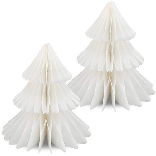 Frau WunderVoll® Papierbaum matt weiß Magnetverschluss 2er Set Ø19cm H20cm / Tannenbaum Weihnachtsbaum Weihnachten Dekoration Tischdeko Weihnachtsdeko Weihnachtsdekoration Fenster-Deko von Frau WunderVoll