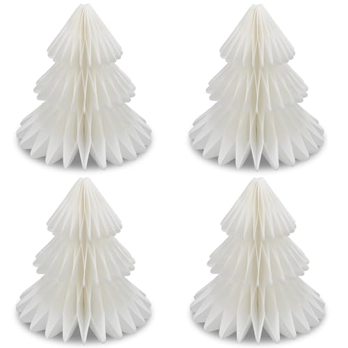 Frau WunderVoll® Papierbaum matt weiß Magnetverschluss 4er Set Ø13cm H14cm / Tannenbaum Weihnachtsbaum Weihnachten Dekoration Tischdeko Weihnachtsdeko Weihnachtsdekoration Fenster-Deko von Frau WunderVoll