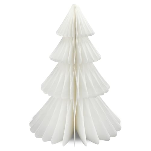 Frau WunderVoll® Papierbaum matt weiß Magnetverschluss Ø22cm H30cm / Tannenbaum Weihnachtsbaum Weihnachten Dekoration Tischdeko Weihnachtsdeko Weihnachtsdekoration Fenster-Deko von Frau WunderVoll