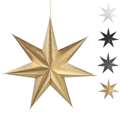 Frau WunderVoll® Premium Faltsterne Gold (metallic) m. Magnetverschluss 1 Stück Durchmesser 30cm, 7 Zacken geschlossene Oberfläche/Weihnachtsstern Adventsstern Weihnachten Advent Fenster Papierstern von Frau WunderVoll