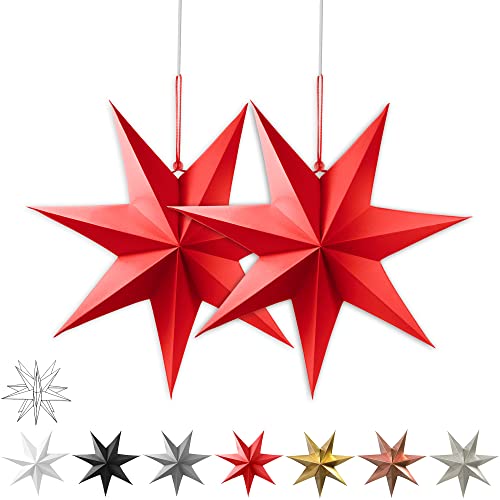 Frau WunderVoll® liebevolle Faltsterne matt rot 10 Stück Durchmesser 40 cm, 7 Zacken geschlossene Oberfläche Feste Pappe/Weihnachtsstern, Adventsstern, Weihnachten, Advent, Fenster Dekoration von Frau WunderVoll