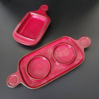 Rote Kerzenhalter - 2Er Set Keramik Teelichthalter Mcm Tablett von FrauAntics
