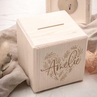 Personalisierte Spardose Aus Holz | Design Herz Flora Personalisiert Mit Namen von FrauKopfkino