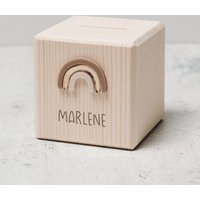 Personalisierte Spardose Aus Holz | Design Regenbogen 3D Boho Personalisiert Mit Namen von FrauKopfkino