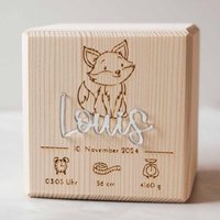 Personalisierte Spardose Aus Holz Mit Geburtsdaten | Design Fuchs Geschenk Zur Geburt, Taufe von FrauKopfkino