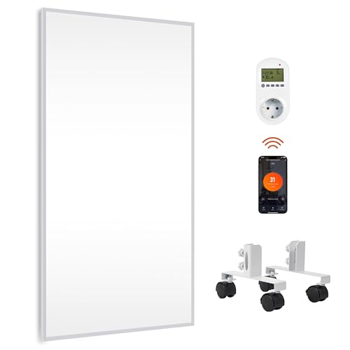 FrauSonne Infrarotheizung Standgerät 1000W mit Smart Thermostat, Geräuschlose Infrarot Wandheizung – Mobile Energiesparende Elektro-Heizstrahler mit Überhitzungsschutz–für Bad und Balkon – TÜV von FrauSonne