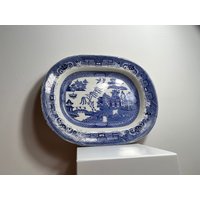 Antike 40cm Blue Willow Servierplatte Servierteller Von Sampson Bridgwood & Son Longton England 1900 White Chinoiserie Keramik Schale von FrauVaseDesigns