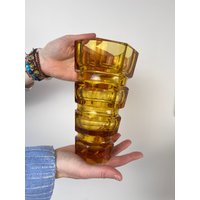Art Déco Glas Vase Design Josef Hoffmann | 1870 - 1956 Für Moser I Karlsbad, Böhmen 1920Er, Bernstein Glasvase von FrauVaseDesigns