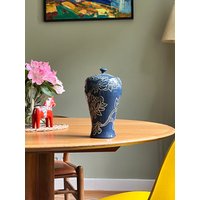 Jugendstil Keramik Vase Mit Deckel Blau I Unterseitig Signiert von FrauVaseDesigns