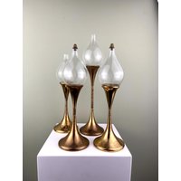 Messing Öllampen Von Freddie Andersen Germany, 1970, 4Er Set I " Clear Drops Kerzen von FrauVaseDesigns