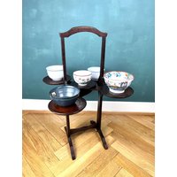 Monoplane Antique Oak Folding Cake Stand - British Patent Late Edwardian, Mahogany English Side Table von FrauVaseDesigns