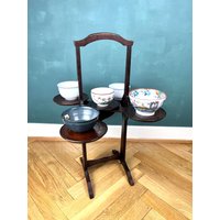 Monoplane Antique Oak Folding Cake Stand - British Patent Late Edwardian, Mahogany English Side Table Monoplane Antique Oak Folding Cake Stand - British Patent Late Edwardian, Mahogany English Side Table von FrauVaseDesigns