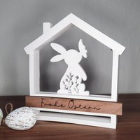 Osterhasen Dekohaus Mit Gravur "Frohe Ostern" - Holz Osterdeko Hasenfigur Im Haus Modernes Ostergeschenk Frühlingsdeko Tisch Osterhasen Dekohaus Mit Gravur "Frohe Ostern" - Holz Osterdeko Hasenfigur Im Haus Modernes Ostergeschenk Frühlingsdeko Tisch von FrauleinH