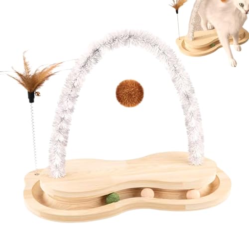 Fravsiu Cat Scratcher | Turntable Wooden Cat Scratcher | Wooden Arch Cat Scratcher Toy with Rotating Turntable | Engaging Pet Ball Track Scratching Board for Indoor Cats and Small Dogs von Fravsiu
