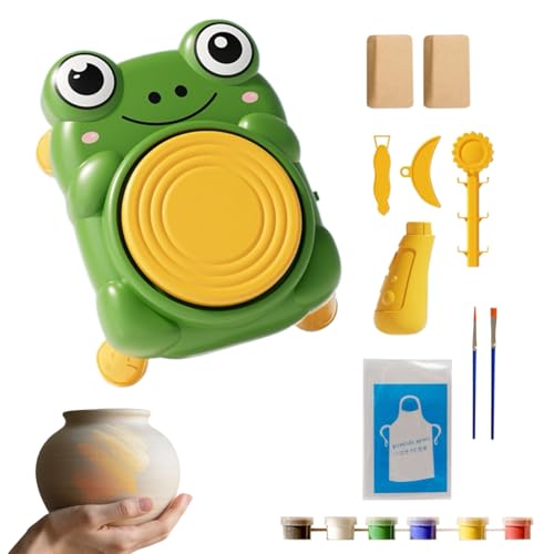 Fravsiu Kinder Töpferscheibe Set - Kleines Töpfer Set für Einsteiger - Kreativ Werkzeug mit Modellierknete für Kunstunterricht Homeschool Sommercamp Familienzeit Zuhause von Fravsiu