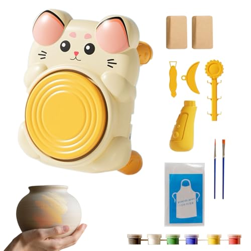 Fravsiu Mini Töpferscheibe - Kleines Töpfer Set für Einsteiger - Kreativ Werkzeug mit Modellierknete für Kunstunterricht Homeschool Sommercamp Familienzeit Zuhause von Fravsiu