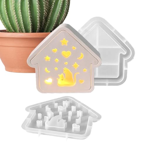 Haus Silikon Form - Katzenhausform Kerzen Silikon Form,Deko Werkzeug Für Weihnachten Wohnzimmer Garten Kinderzimmer Halloween Tischdekoration von Fravsiu