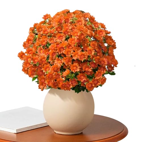 Künstliche Chrysanthemen Für Draußen | 10er-Bündel Künstliche Herbst Chrysanthemen,Naturnahe Deko für Wohnzimmer Schlafzimmer Schreibtisch Fensterbank Balkon Eingangsbereich Garten von Fravsiu