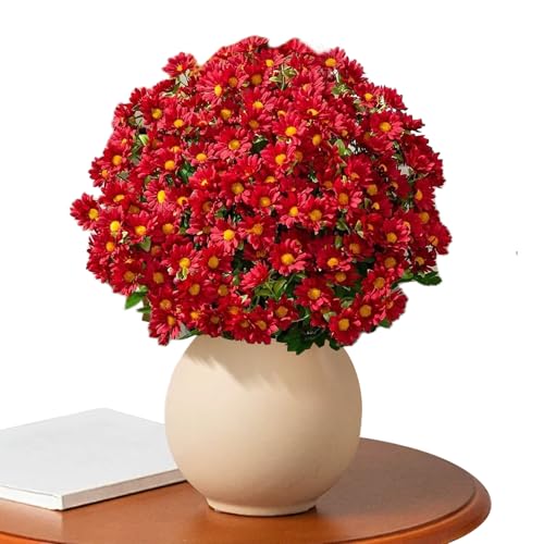 Künstliche Chrysanthemen Für Draußen | 10er Bund UV-beständige Kunstblumen Künstliche Herbstmargeriten,Wetterbeständige Pflanzendekoration Für Garten Vase Balkon Wohnzimmer Eingangsbereich von Fravsiu