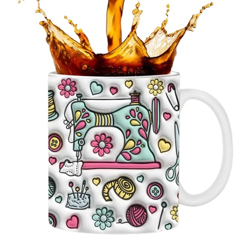 Nähen 3D Tasse - Keramiktasse mit floralem Nähmaschinen-Design - Flach bedruckte Wasserbecher aus Keramik für Milch, Tee, Kaffee, Wasser Nähen 3D Tasse - Keramiktasse mit floralem Nähmaschinen-Design - Flach bedruckte Wasserbecher aus Keramik für Milch, Tee, Kaffee, Wasser von Fravsiu